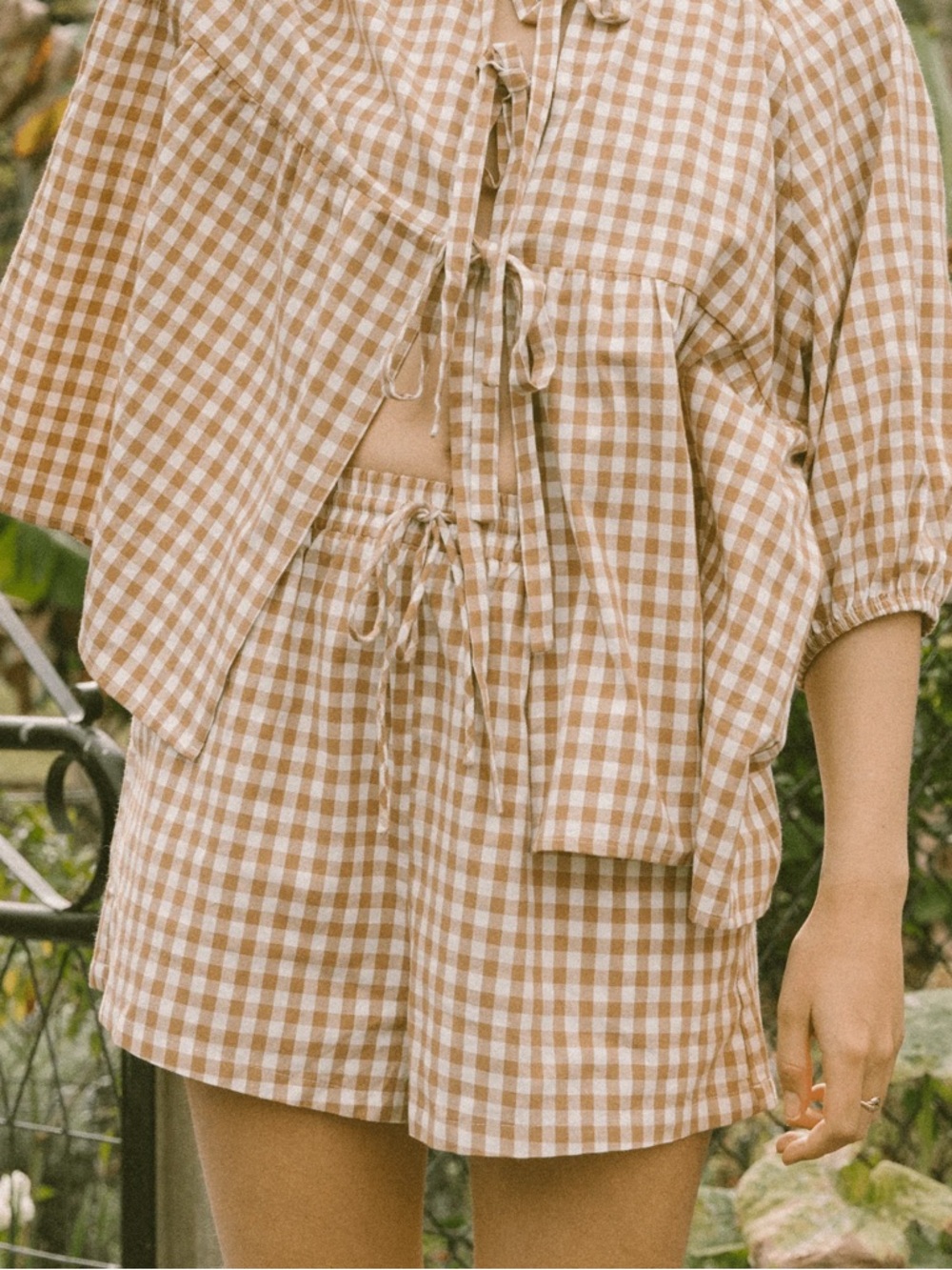 The Lullaby Club Camel Gingham High Waist Shorts